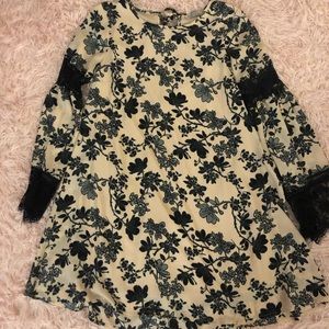 Pink and Black Floral Dress with Lace